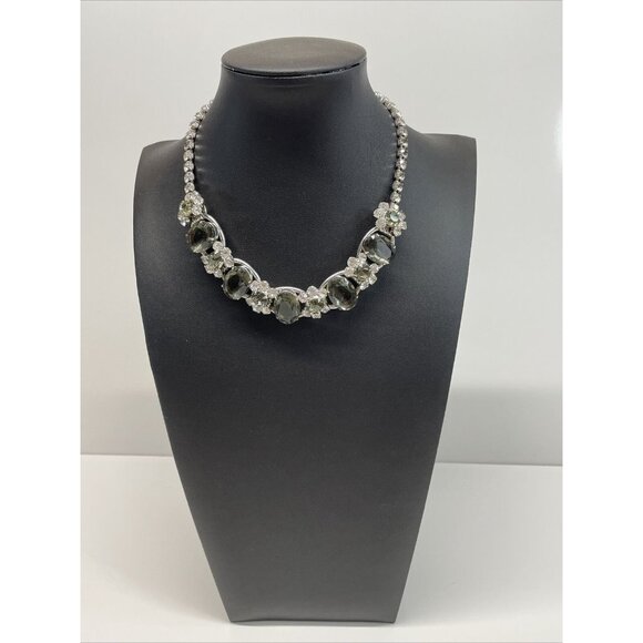 Juliana D&E CLEAR & SMOKY RHINESTONE 5 LINK NECKLACE Chunky Collar Vintage AL4.2 - Picture 2 of 16